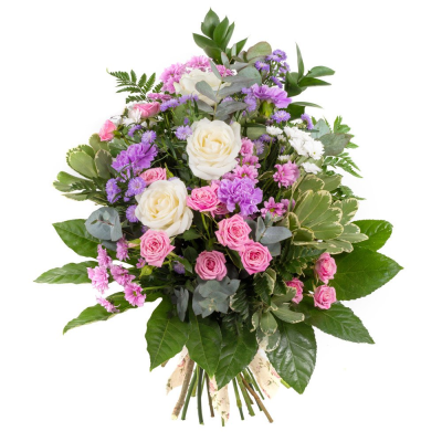 Tied Sheaf SYM-339 - This tied sheaf is lovingly made using pink, lilac and white flowers by our specialist florists. 
